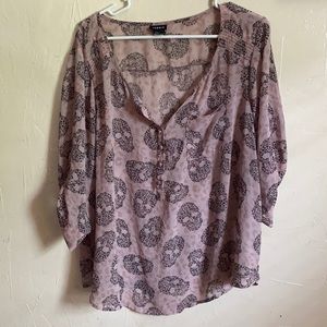 Torrid 3/4 sleeve pink skull leopard shirt